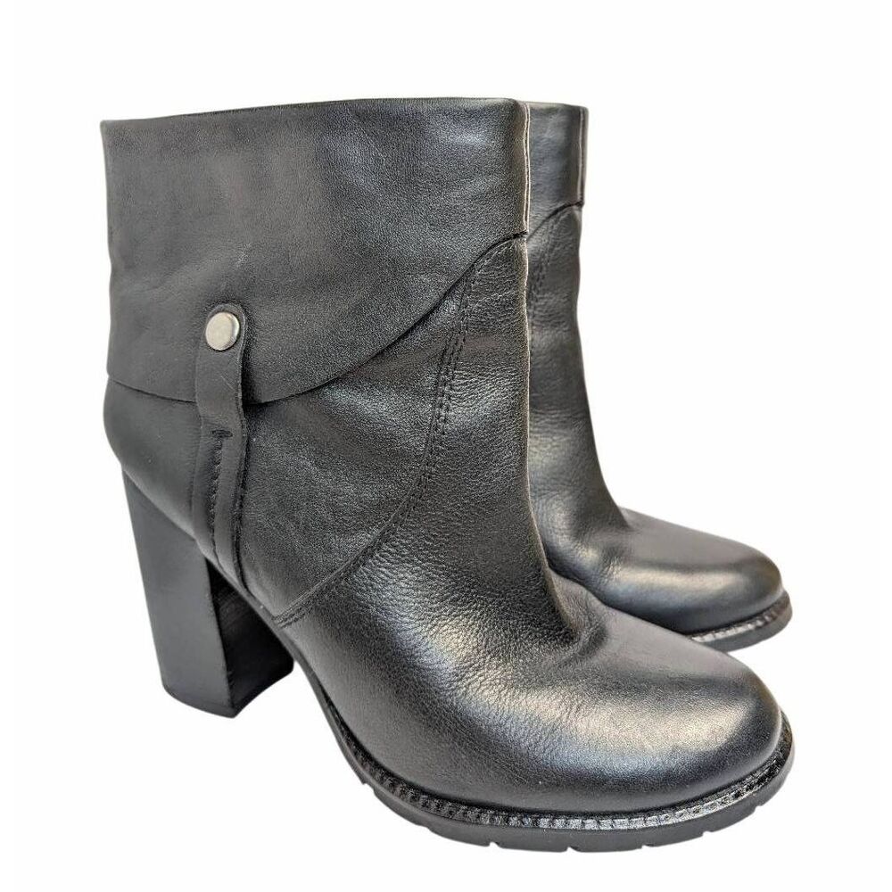 Franco Sarto Occela Black leather foldover high ankle block heel boots womens 8